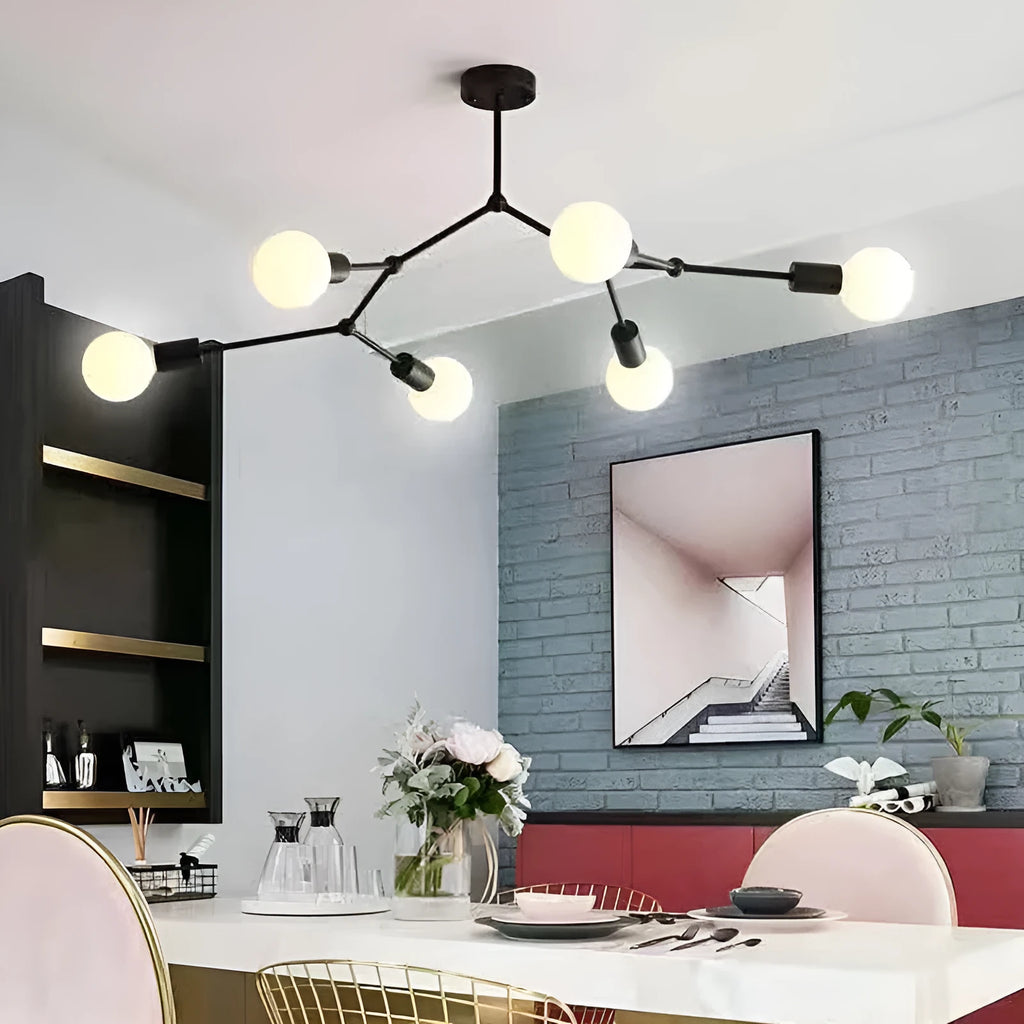 Iron Nordic style chandelier ceiling lamp in black or white with multiple head options