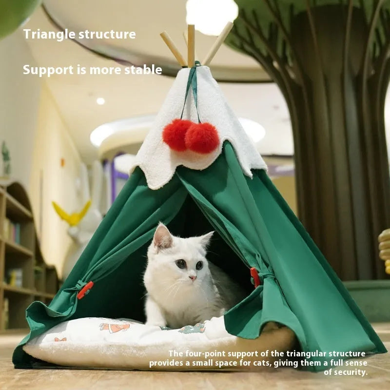 Semi-closed cat house bed with thickened cloth walls in white mat colour option