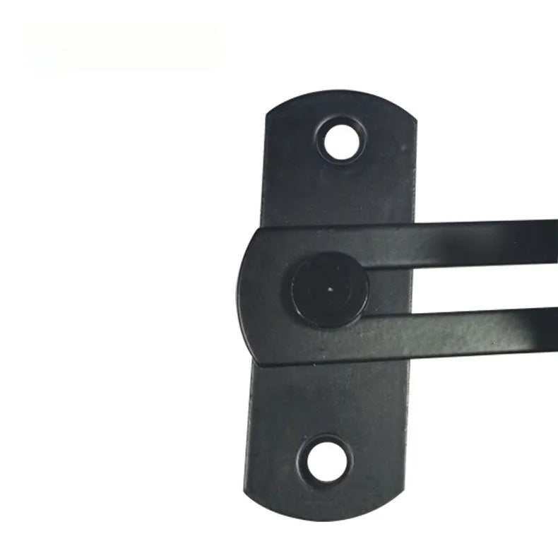 American-style 90-degree sliding door lock for barns, in black carbon steel or stainless steel finish.
