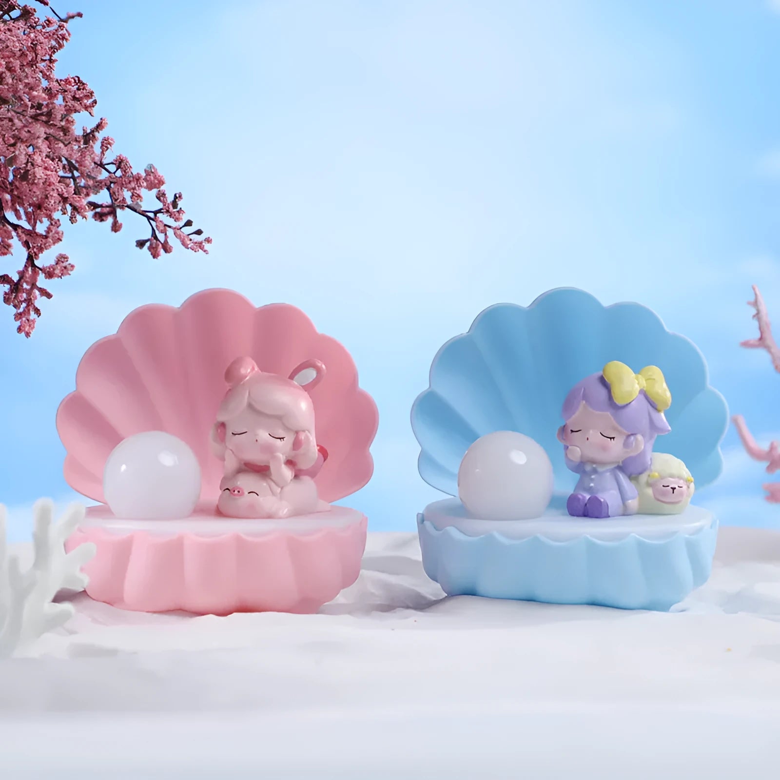 Cartoon character resin night light in pink pig, blue bear, purple sheep, or yellow three wood girl designs.