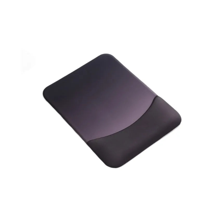 Square silica gel wrist rest mouse pad with cloth top in a choice of colours on a desk.
