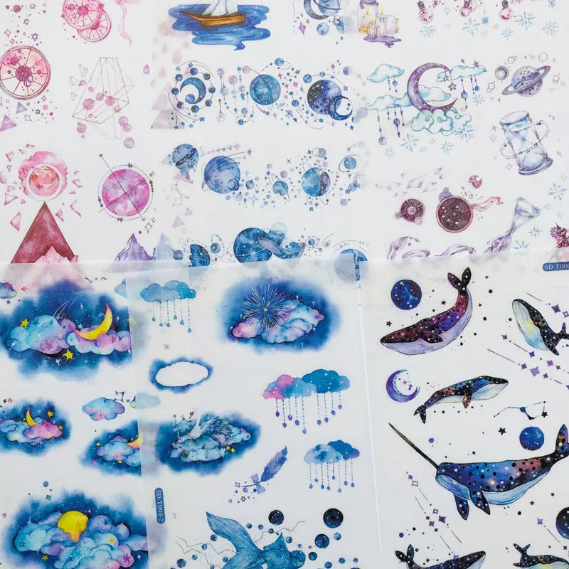 Abu Sticker set with Japanese paper material showing fantasy stars design at 10.5cm by 14.1cm size
