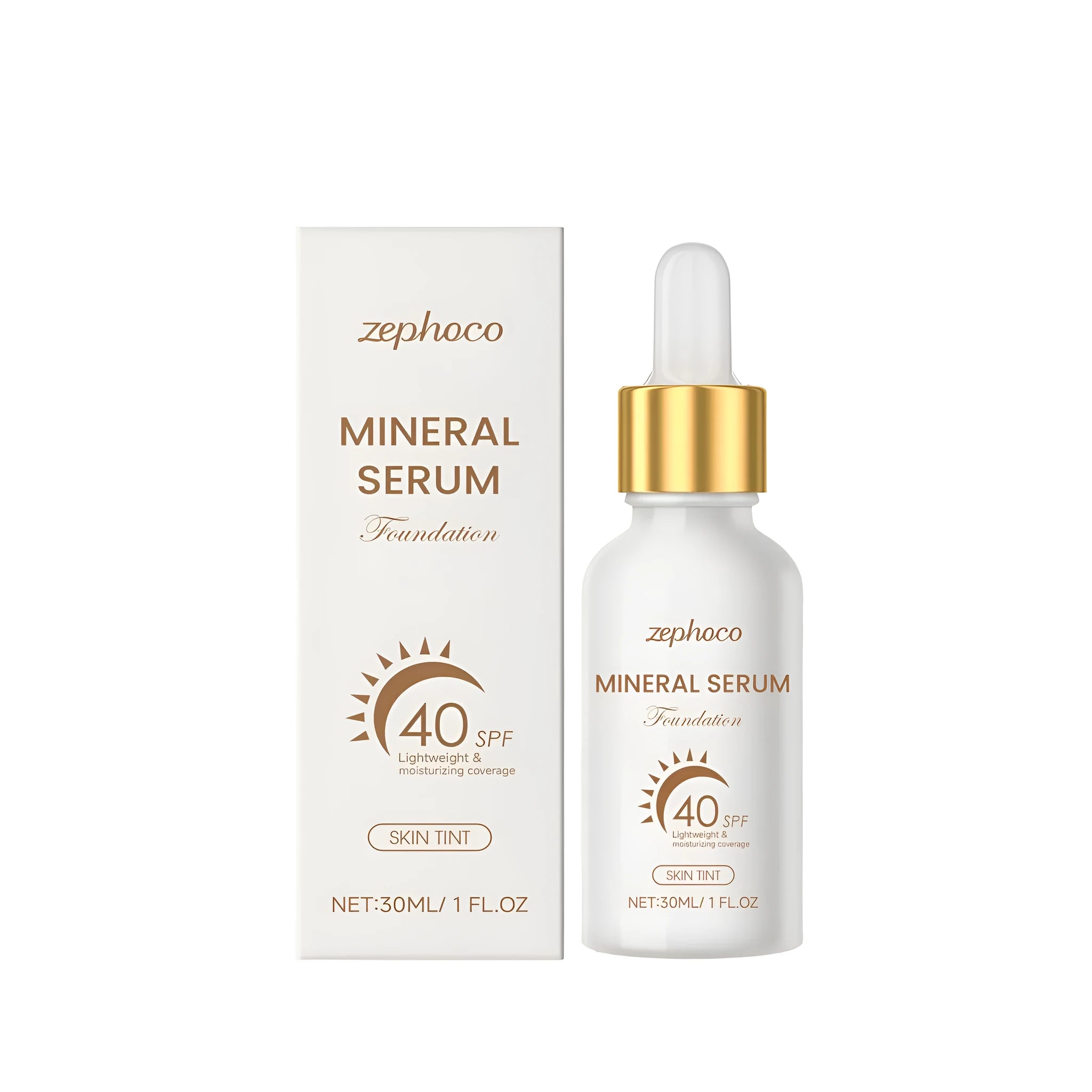 30ml liquid foundation bottle with SPF protection containing mineral filters and Centella asiatica extract