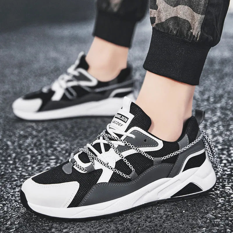 Platform lightweight casual running shoes with mesh upper, rubber sole, available in beige black and grey