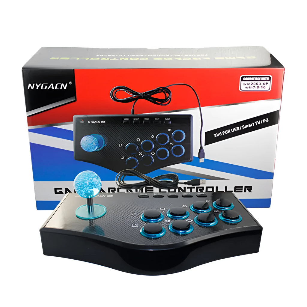 Black PS3 wired arcade joystick with USB cable, ABS casing, TURBO button on top panel