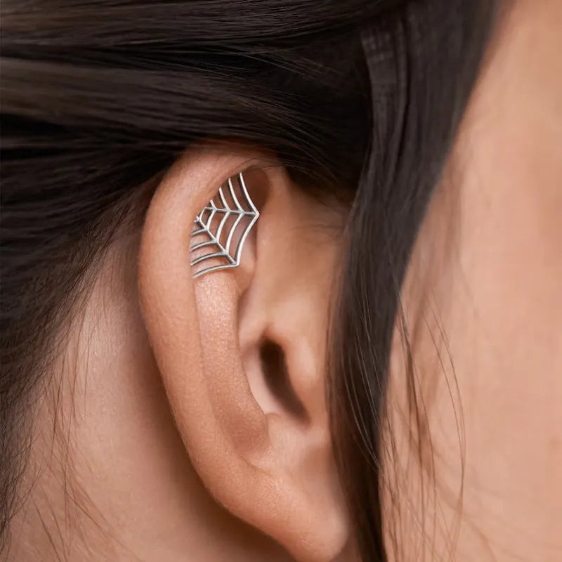 Spider web stud earrings geometric mesh design electroplated gold silver metal jewellery