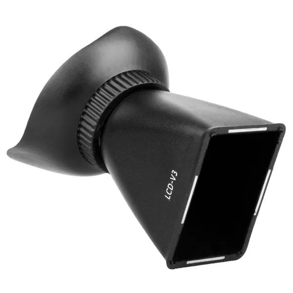 Black camera framing amplifier LCD viewfinder attached to DSLR camera with 2.8x magnification for outdoor shooting