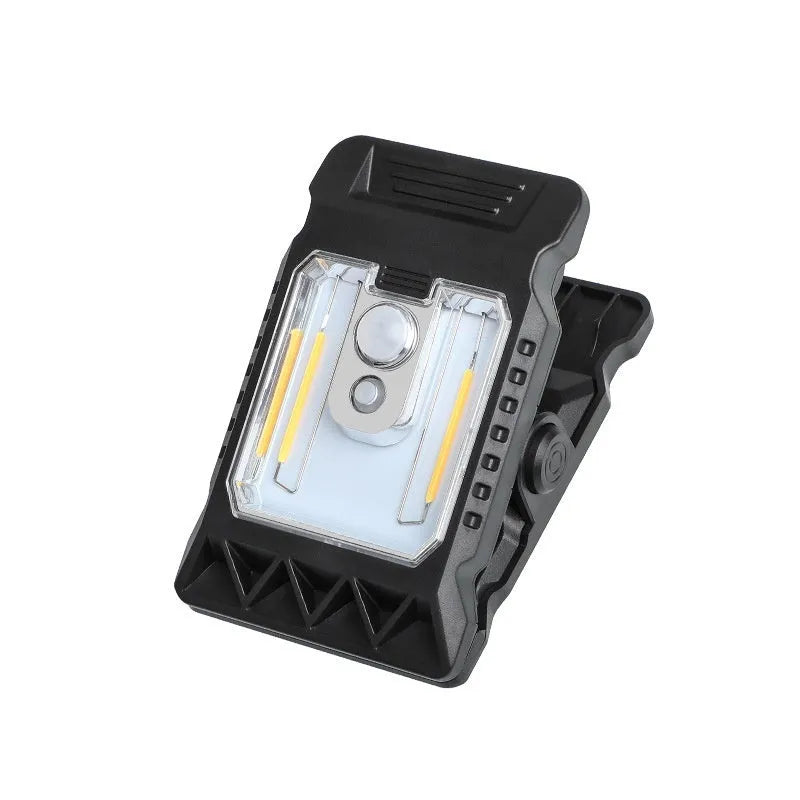 Compact intelligent induction clip lamp with motion sensor and clip base.