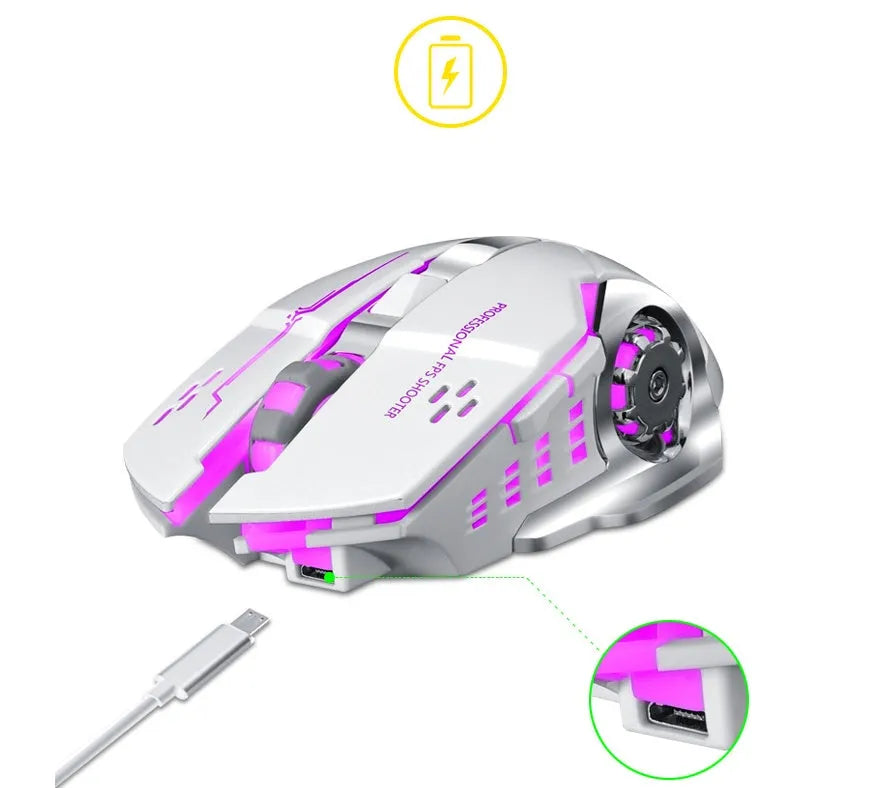 Black and white wireless charging silent computer mouse with optical sensor