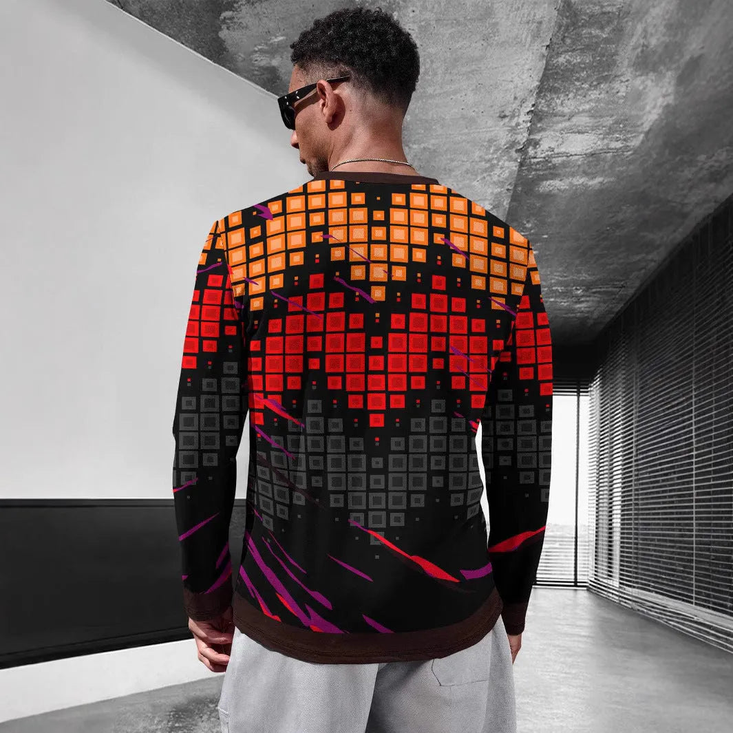 Man wearing a simple milk silk long sleeve pullover with a round neck in one of 27 available colours.