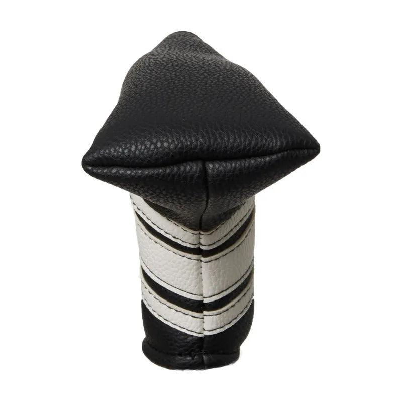 Black PU leather golf push rod head cover shown as a protective sleeve.