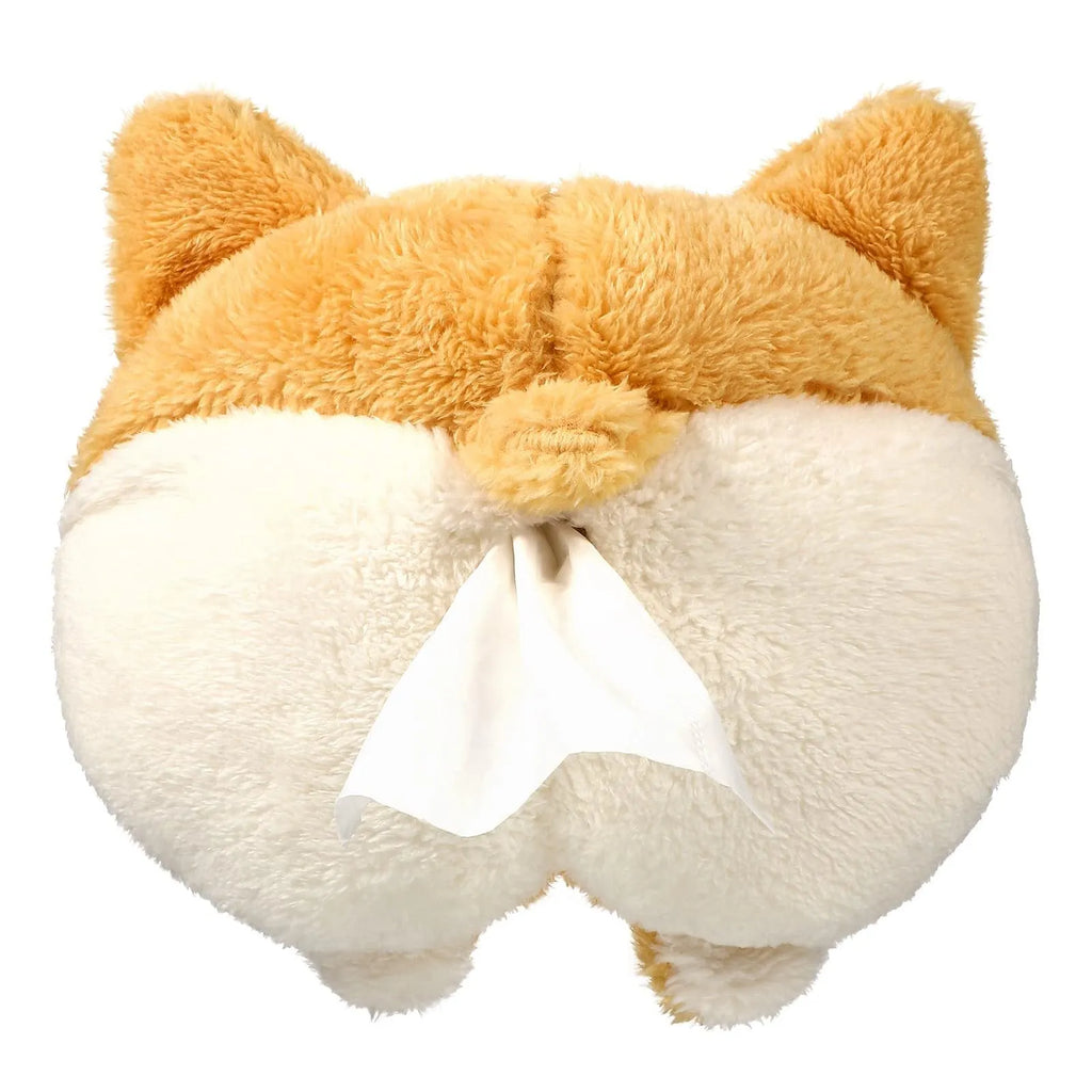Yellow corgi butt shaped tissue box cover with elastic strap for car visor mounting