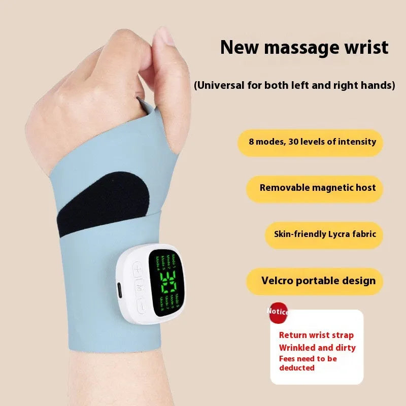 Tendon sheath adjustable hand massage instrument with wrist strap in beige, blue, navy blue or heated Lycra options.