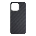 Matte black real carbon Kevlar fibre protective case for Apple iPhone, showing crater texture detail.