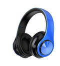 Black folding Bluetooth headset with over-ear cups shown in open and closed positions
