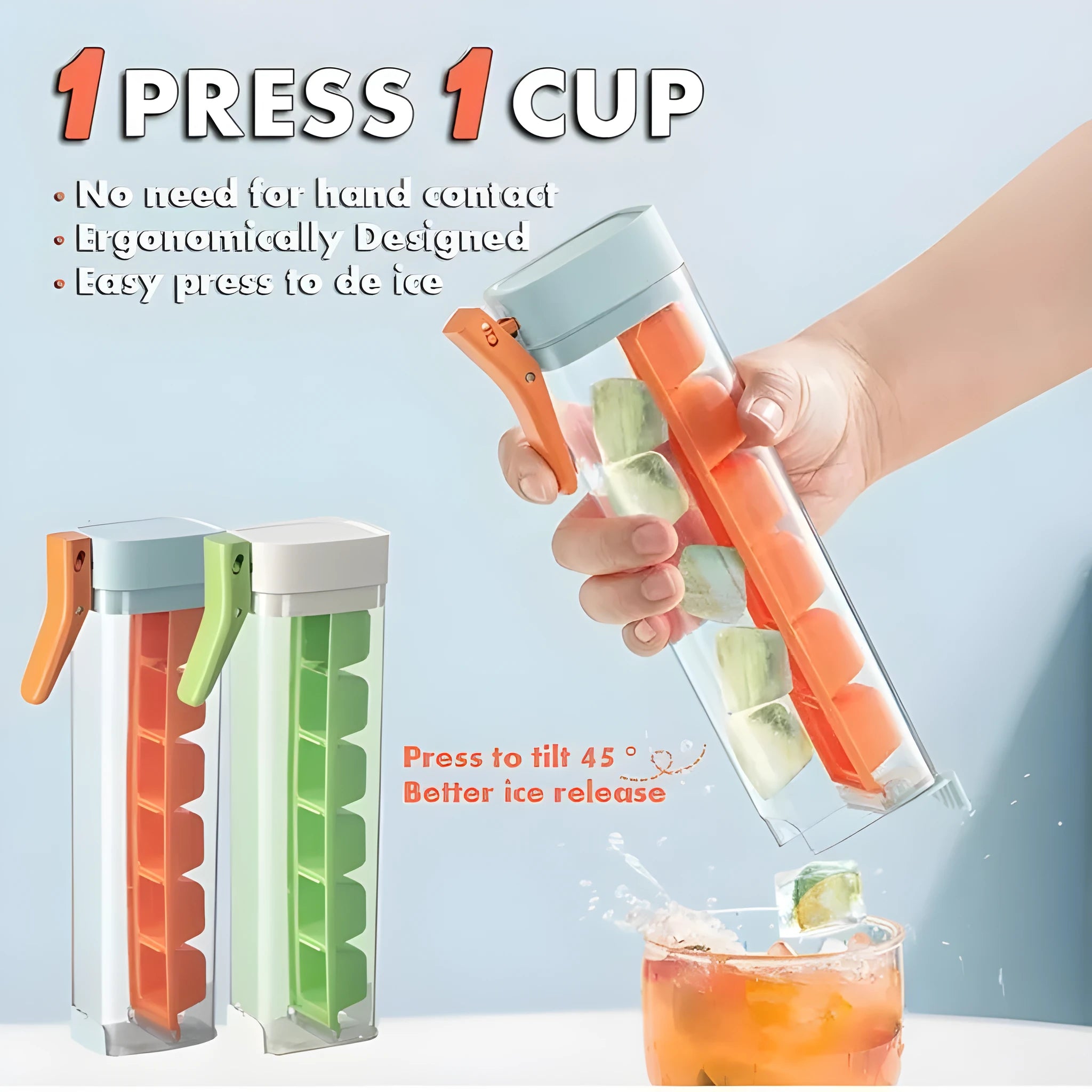 BPA-free ice cube tray with one-touch release in Maldives blue and pearl white colours