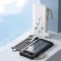 Solar power bank in black or white with polymer lithium-ion cells and solar charging panel