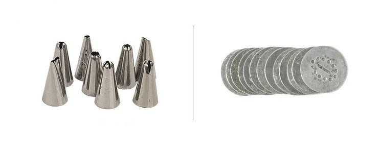 Stainless steel biscuit press machine with cookie moulds and pastry nozzles for baking