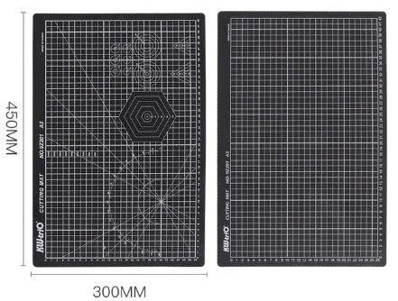 Double-sided A3 self-healing cutting mat with centimetre grid lines in green, black, or grey