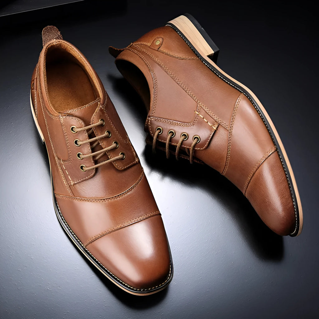 Men's leather lace-up casual shoes black cowhide upper rubber sole side view
