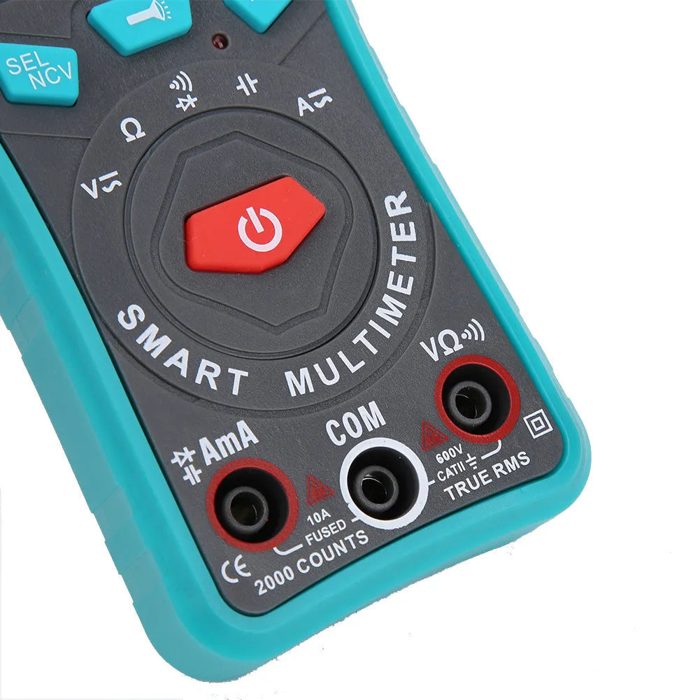 Green automatic digital multimeter with LED display and rear bracket for electrical testing