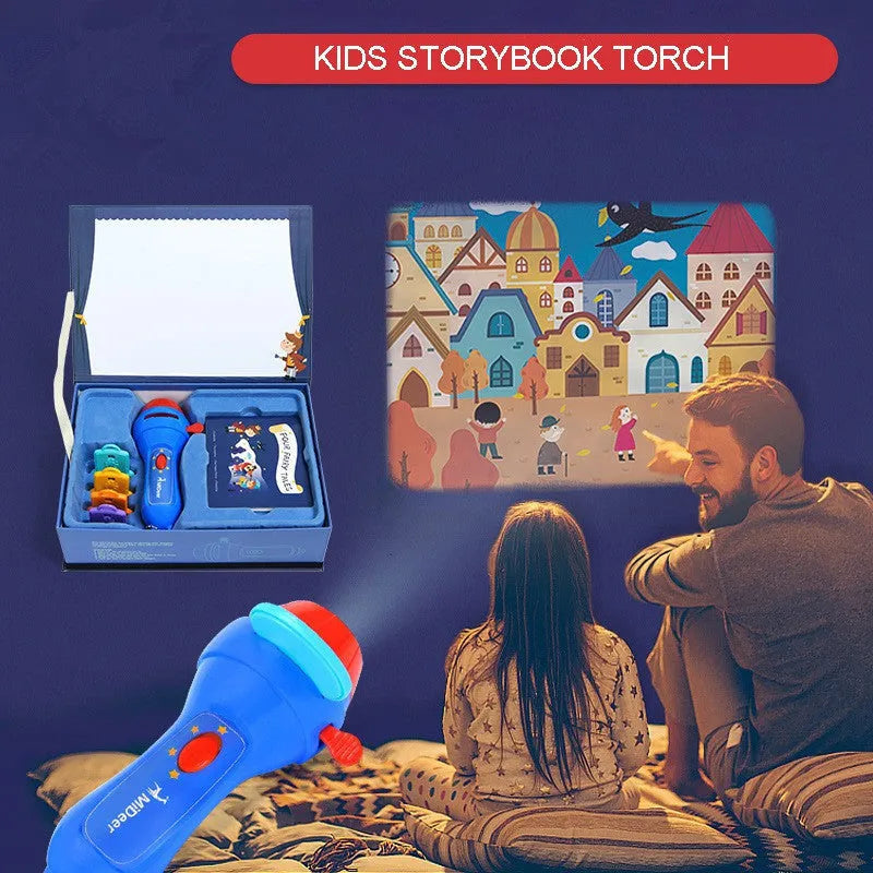 Kids storybook projector torch with four colourful fairy tale projection discs