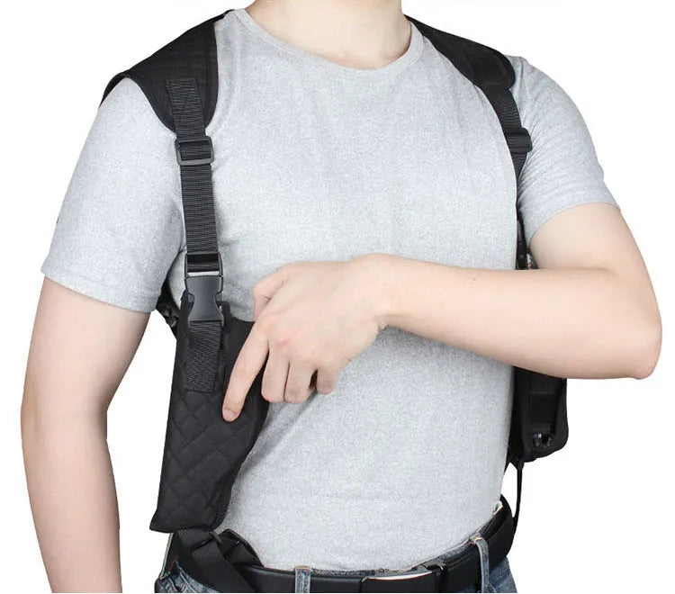 Outdoor holster portable hidden double magazine pouch in black nylon for unisex concealed carry