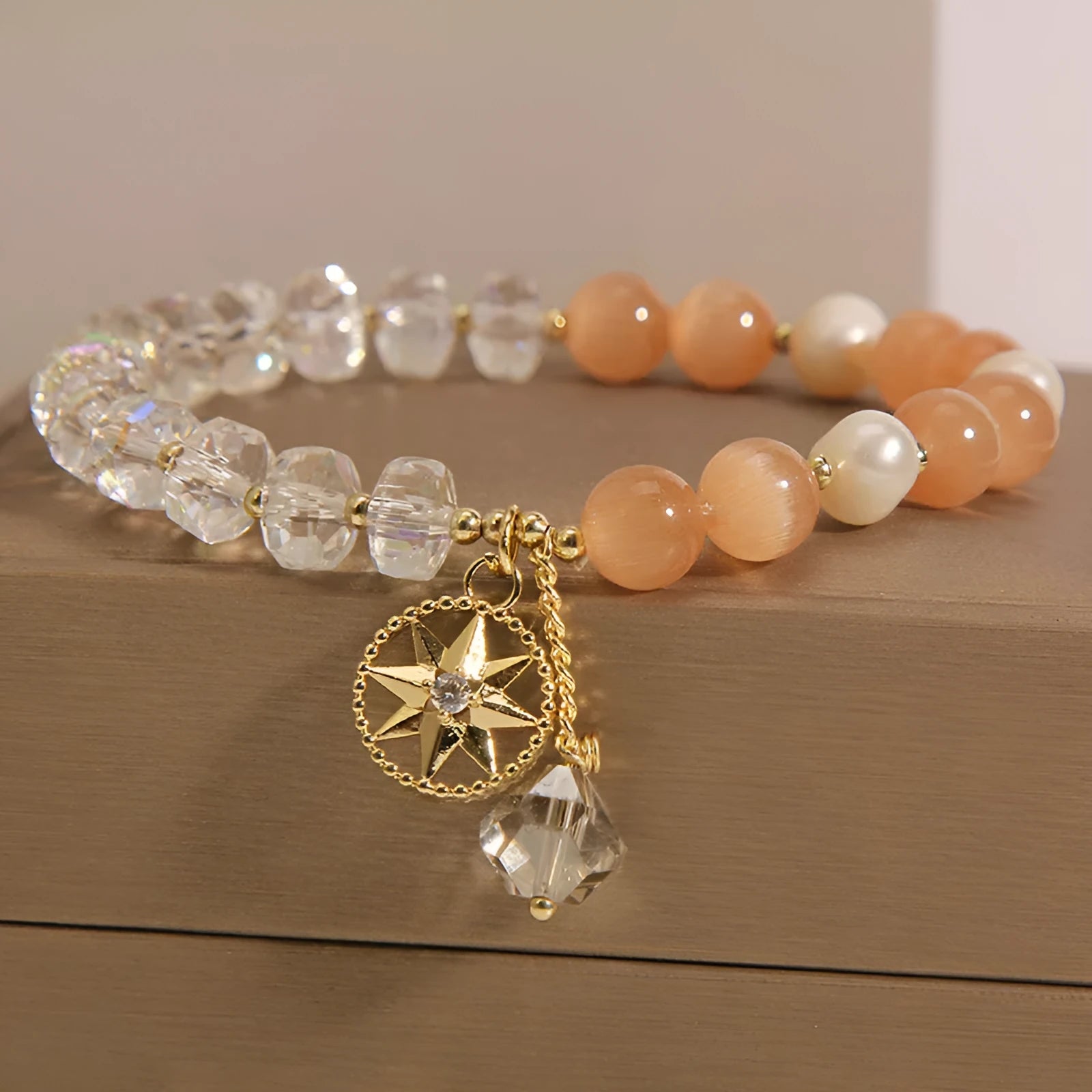 Orange eight-point star opal crystal bracelet for women with gold-plated inlay construction