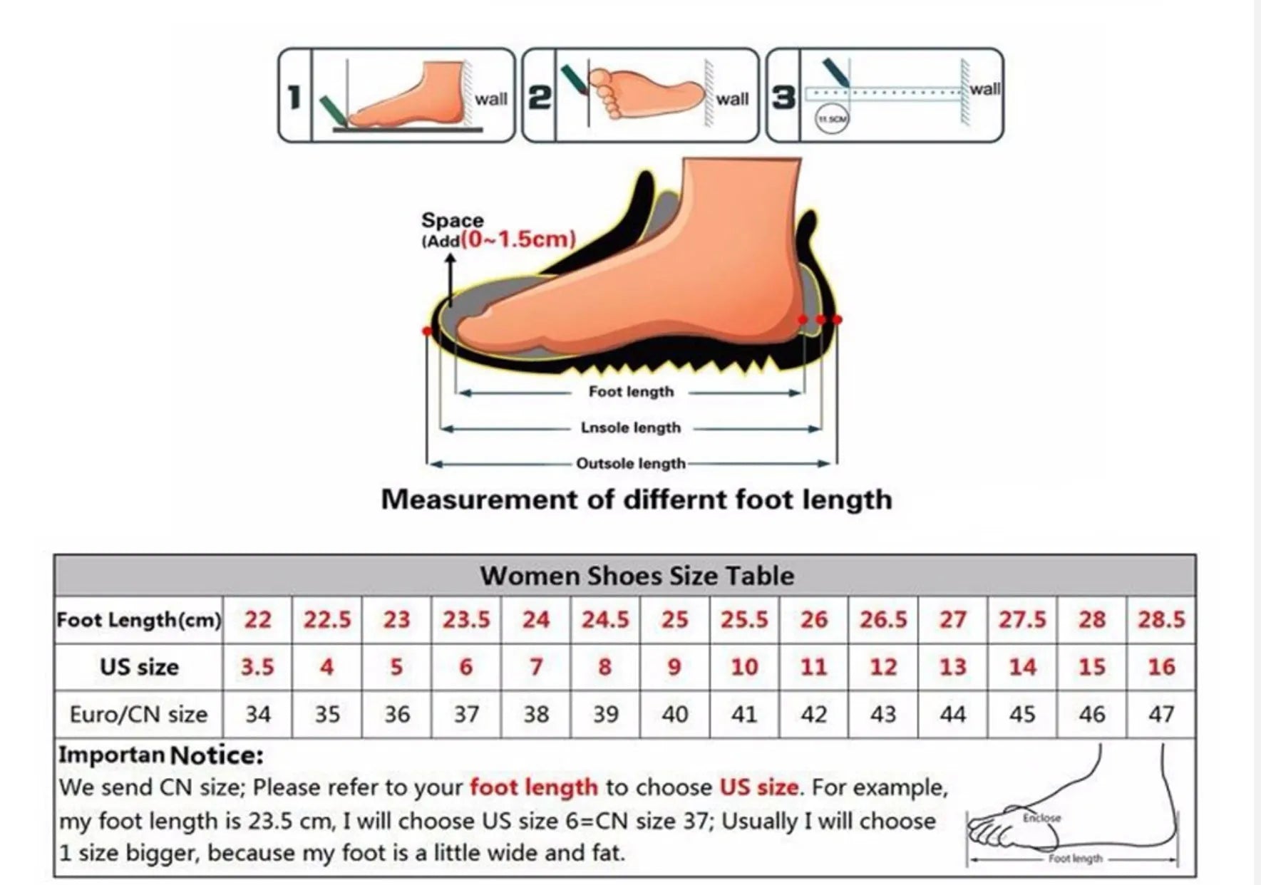 Women's pointed toe sandals with stiletto heels, diamond detail on PVC upper, shown on a size chart.