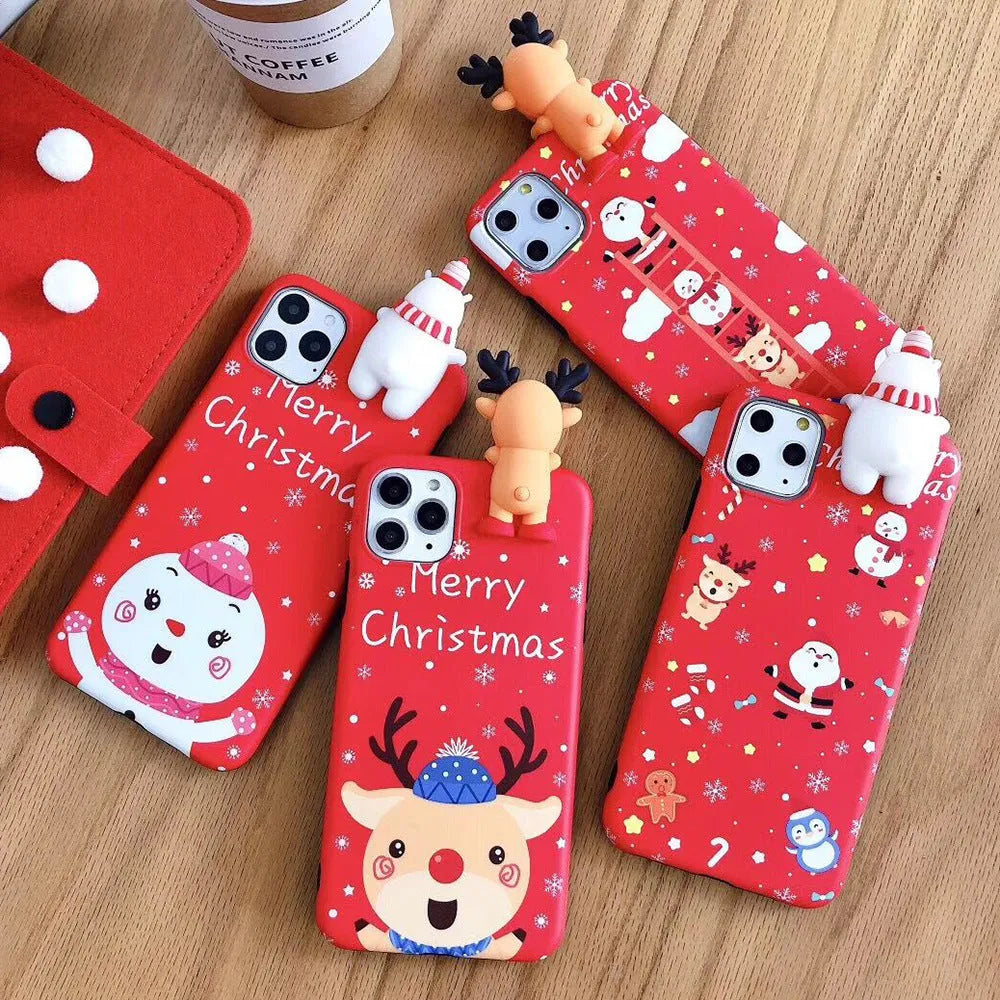Christmas-themed silicone iPhone case showing holiday design on back cover