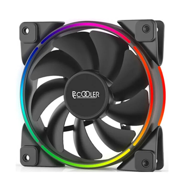 Three black 120mm RGB PC cooling fans with hydraulic bearings and synchronised lighting effects