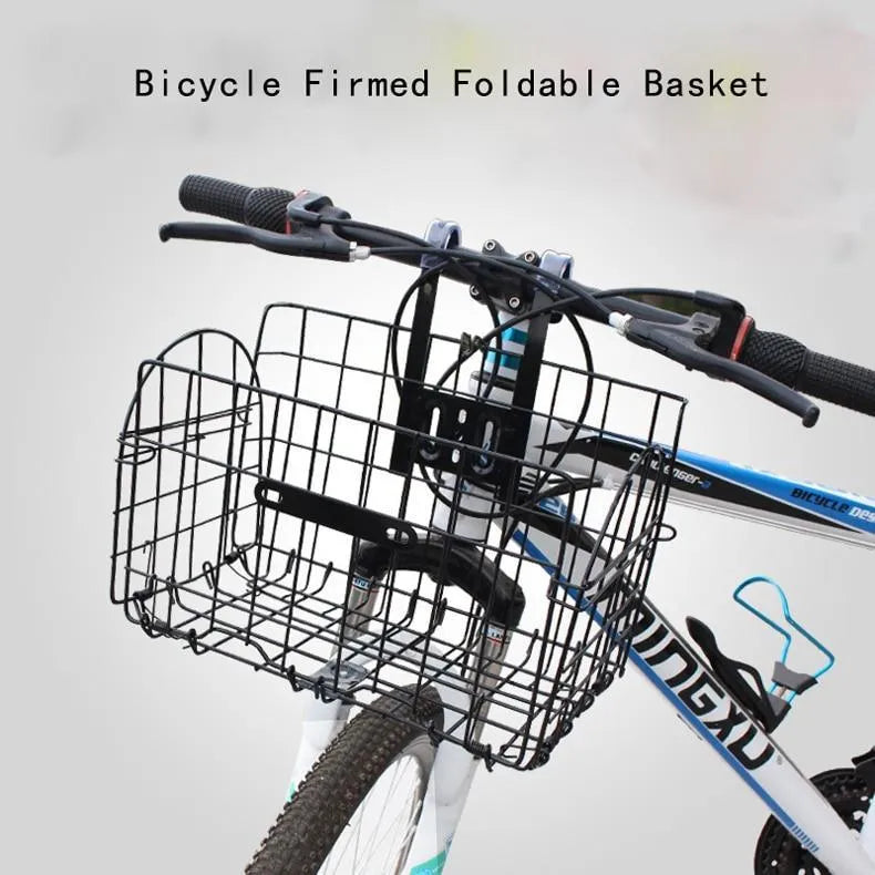 Folding steel bicycle basket in silver, 32.5 cm long, for mountain and road bikes