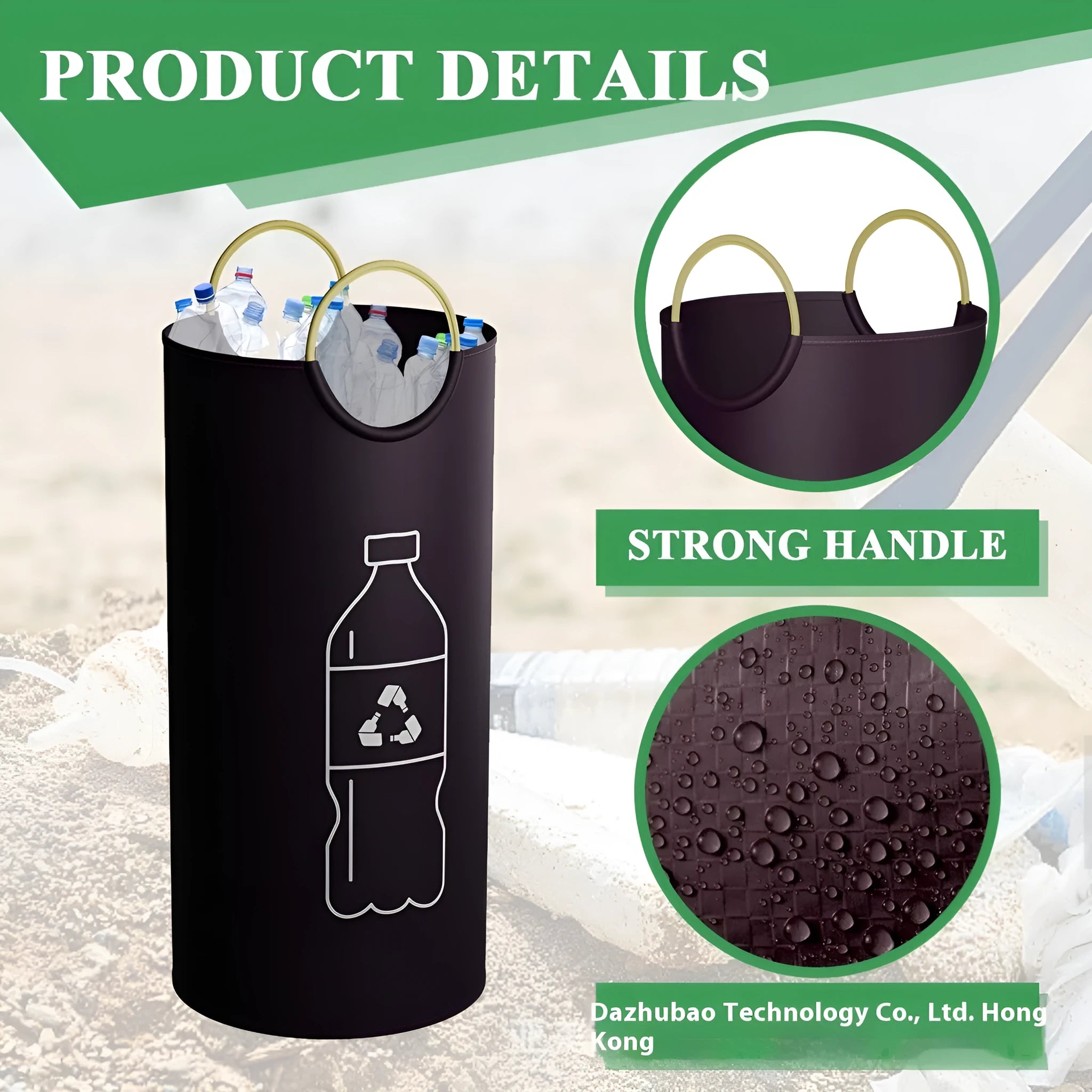 Round portable plastic trash can for office, outdoor and activity use.
