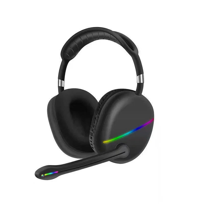 Wireless Bluetooth headset with RGB lighting in blue colour showing ear cup details