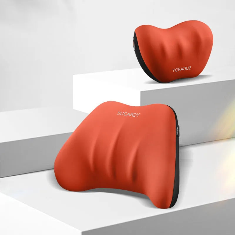 Memory foam lumbar support and neck pillow car cushion set in a choice of six colours.