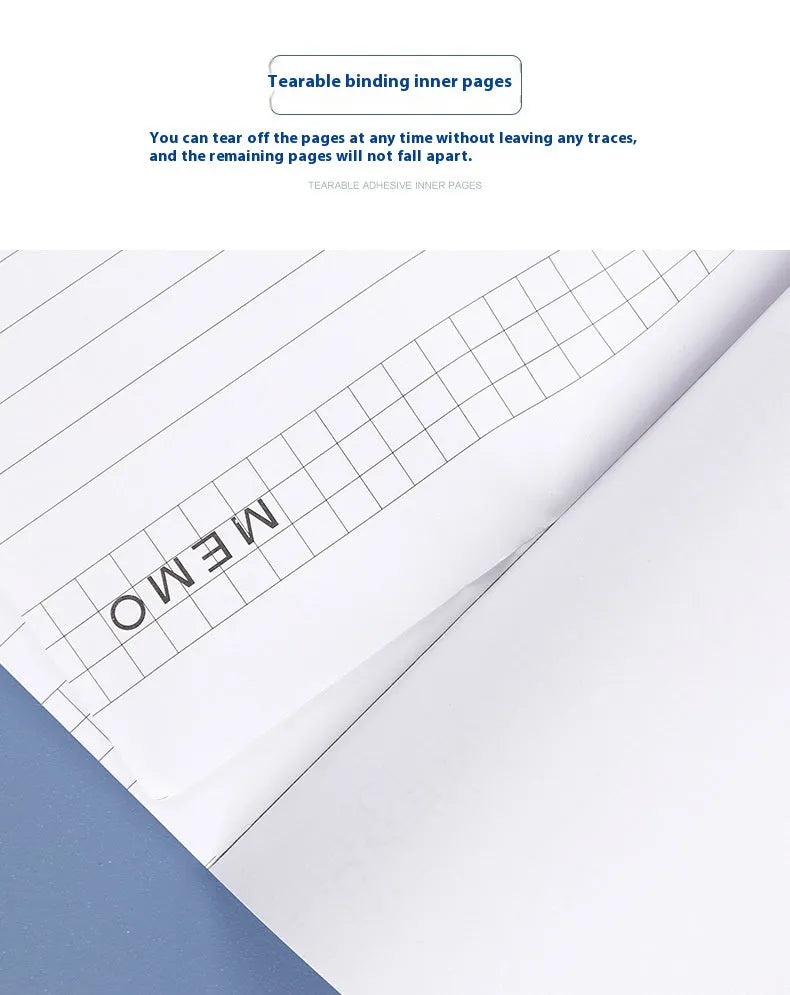A4 tearable notebook with grid-lined pages and wireless adhesive binding in paper cover
