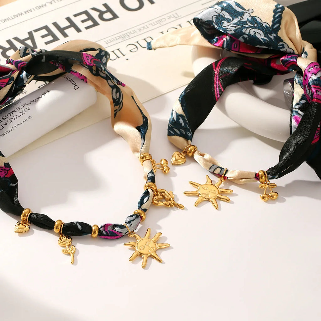 Sunflower stainless steel charm on a ribbon bracelet for children, ins style