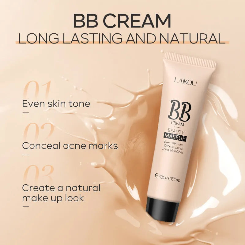 30ml tube of BB cream foundation showing nine colour shade options from ivory white to brown.