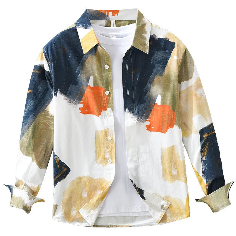 Printed colour cotton cardigan top with long sleeves and loose fit in Asian sizing