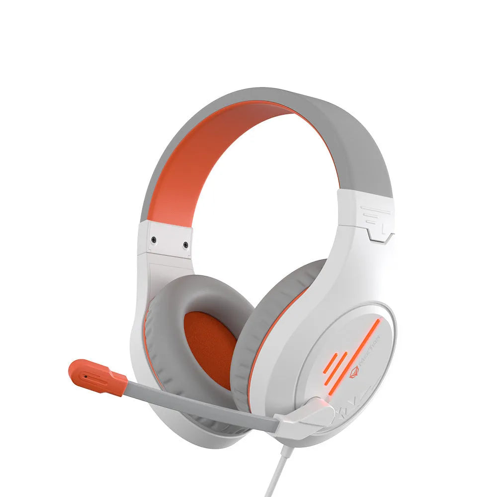 Lightweight backlit gaming headset with adjustable headband, shown in black orange colour.