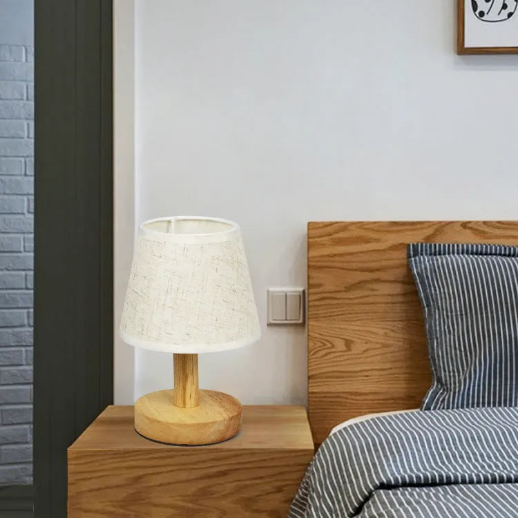 Korean style table lamp with natural jute and linen shade on bamboo lamp holder