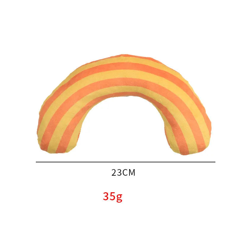Striped pattern cat pillow toy with built-in catnip measuring 23cm by 20cm