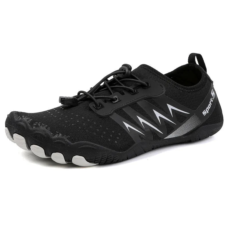 A pair of low-top river tracing shoes in a casual style with a mesh upper and rubber sole.