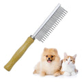 Wooden handle pet grooming comb for dogs and cats with round comb needles