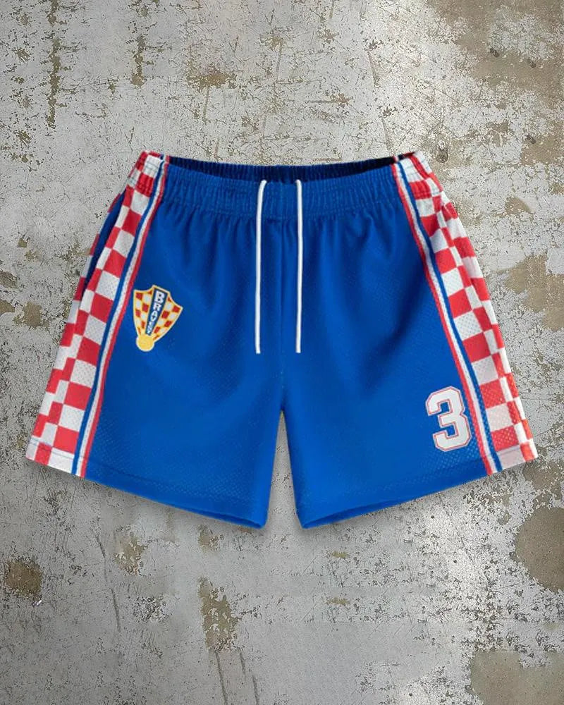 Men's quick-drying digital print beach shorts in loose fit, shown in one of ten available colour patterns.
