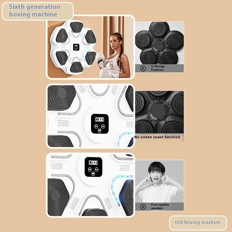 Smart music boxing machine wall target with electronic reaction training system and focus gloves