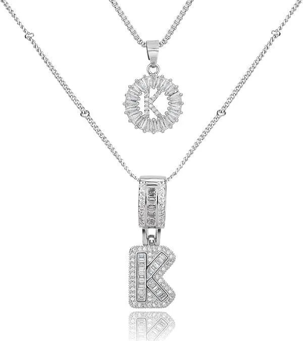 18K gold plated copper alphabet pendant necklace letter A with melon seeds chain on white background