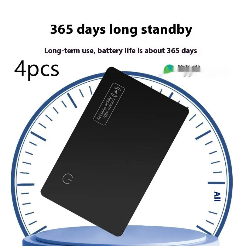 Black ultra-thin anti-loss alarm card for Apple devices with wallet placement