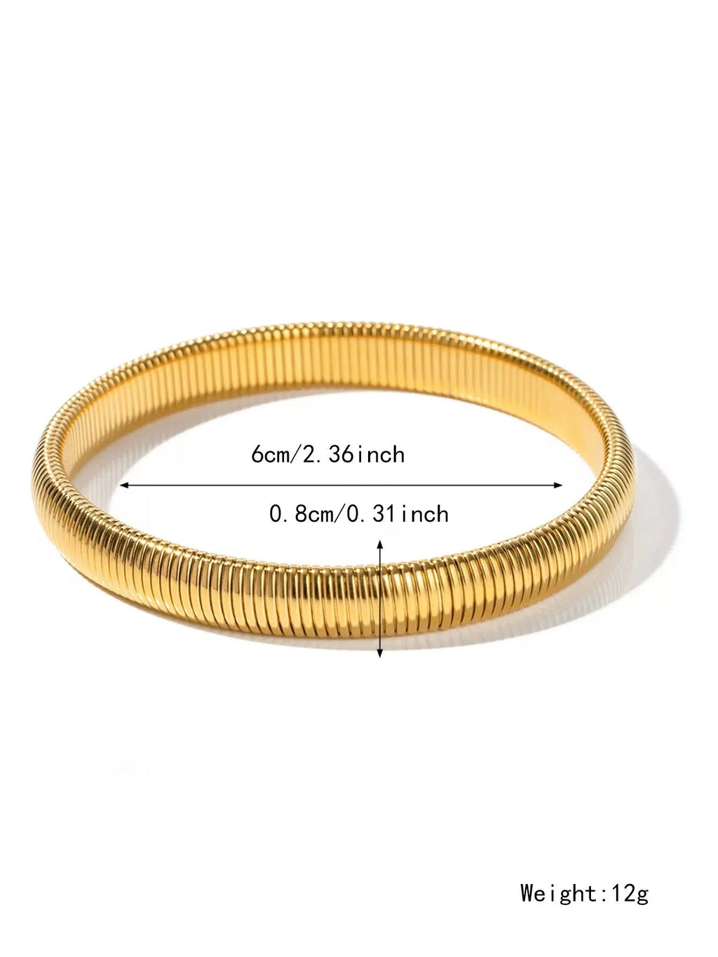 Women's titanium steel elastic bracelet with vertical stripes in gold or silver colour on wrist