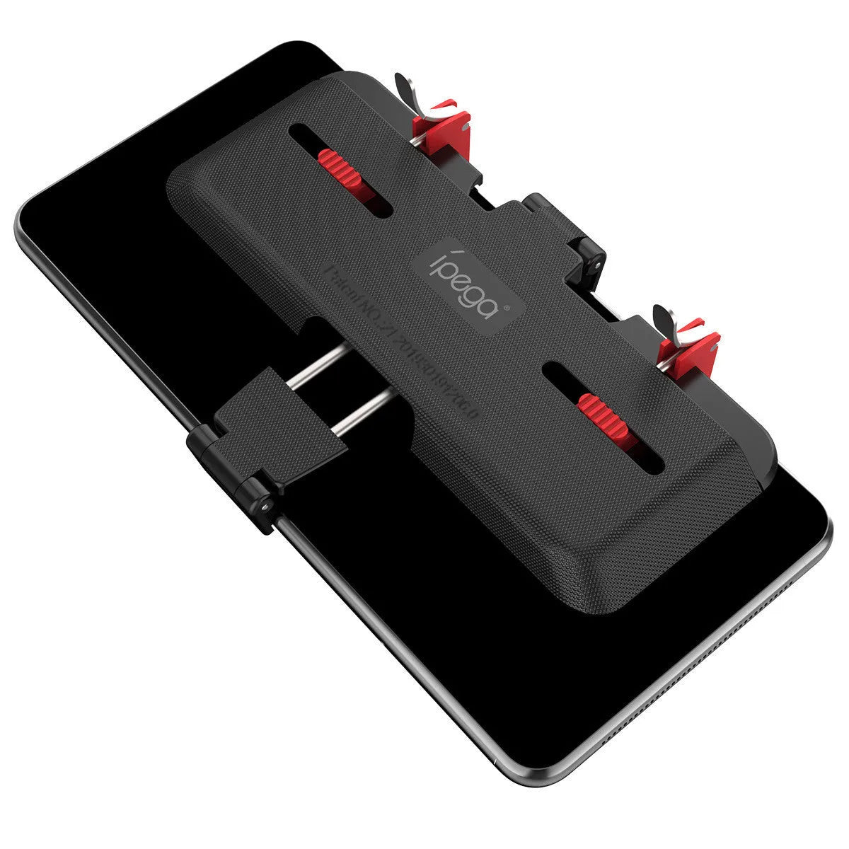Black PG-9137 mobile phone gaming trigger stand with adjustable metal trigger and telescopic phone clip.
